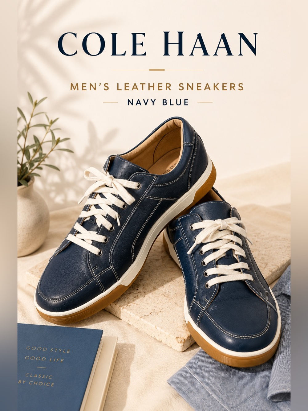 Cole Haan Men’s Navy Blue Leather Low Top Sneakers Size 11W